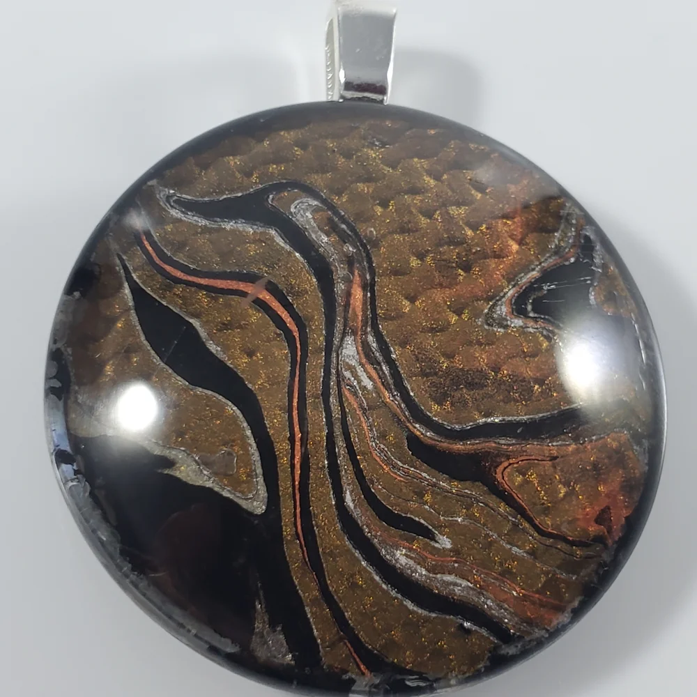 Handmade Black and Brown Abract Swirl Pendant Necklace - Picture 10 of 11